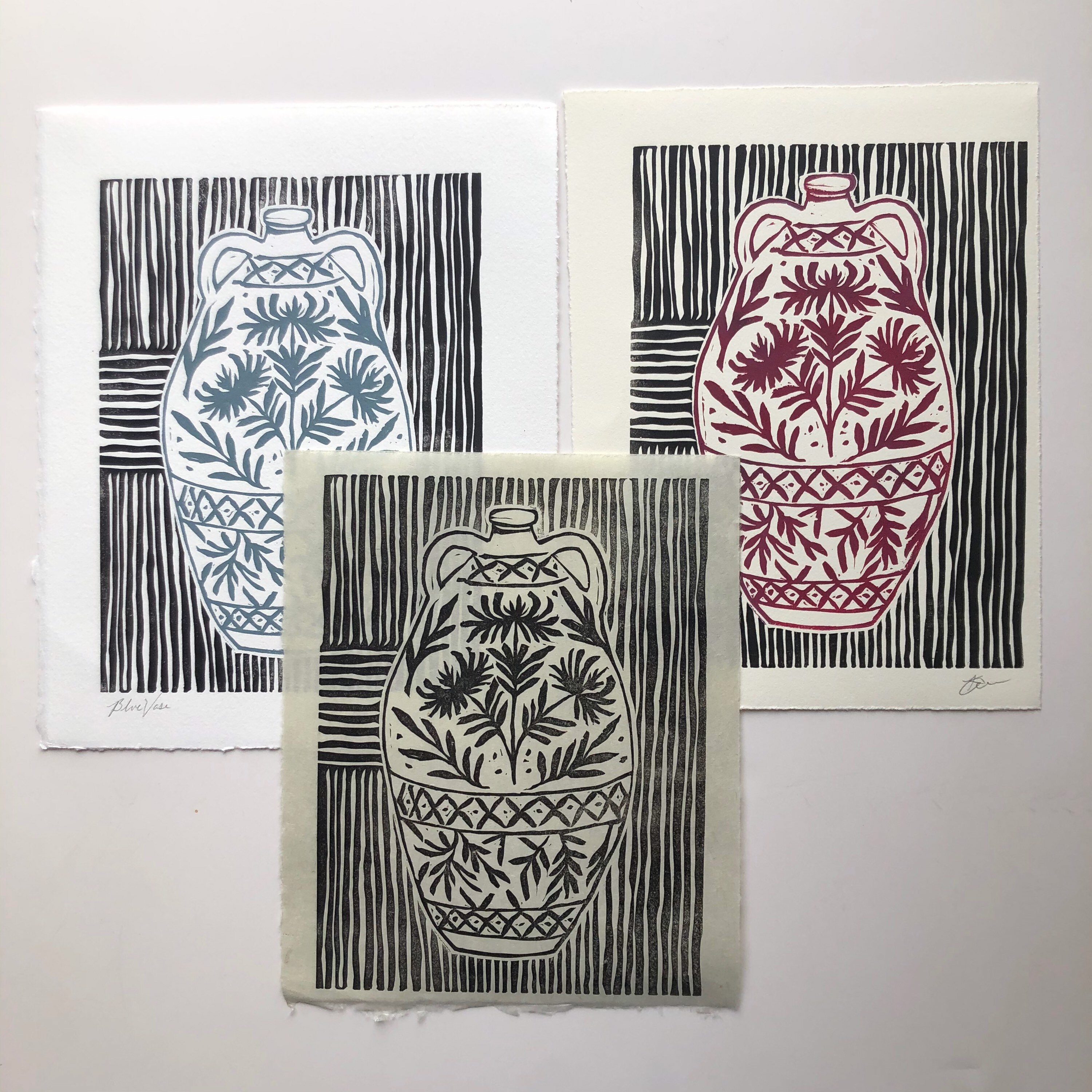 Vase Ceramic Original Linocut Block Print Handmade Art Home Etsy