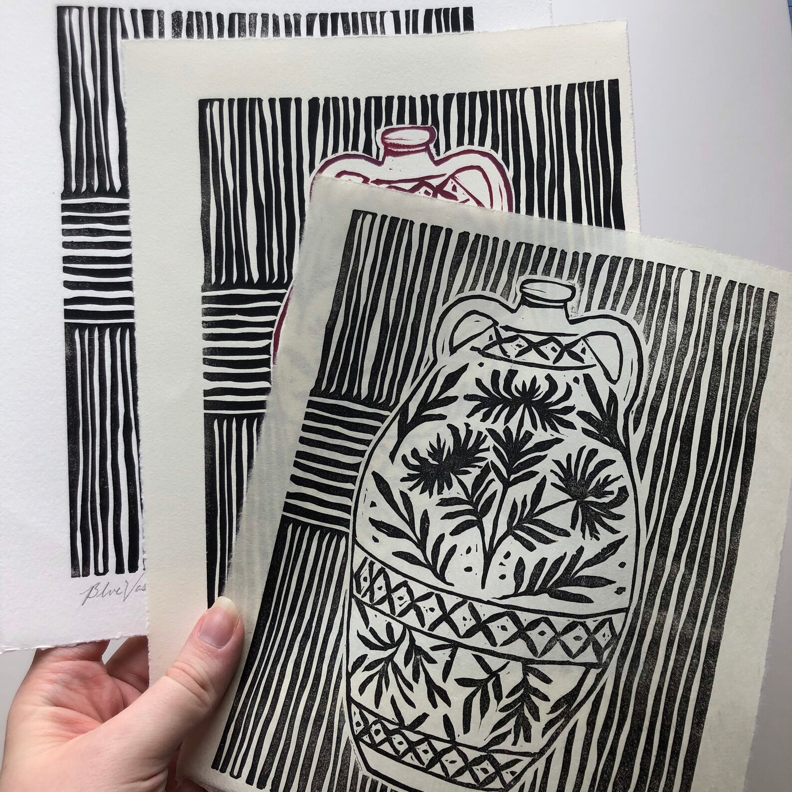 Vase Ceramic Original Linocut Block Print Handmade Art Home Etsy