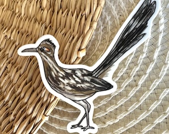 Roadrunner Sticker, Vinyl Die Cut Sticker, Original Illustration Graphic Art, Bird Linocut Print Design