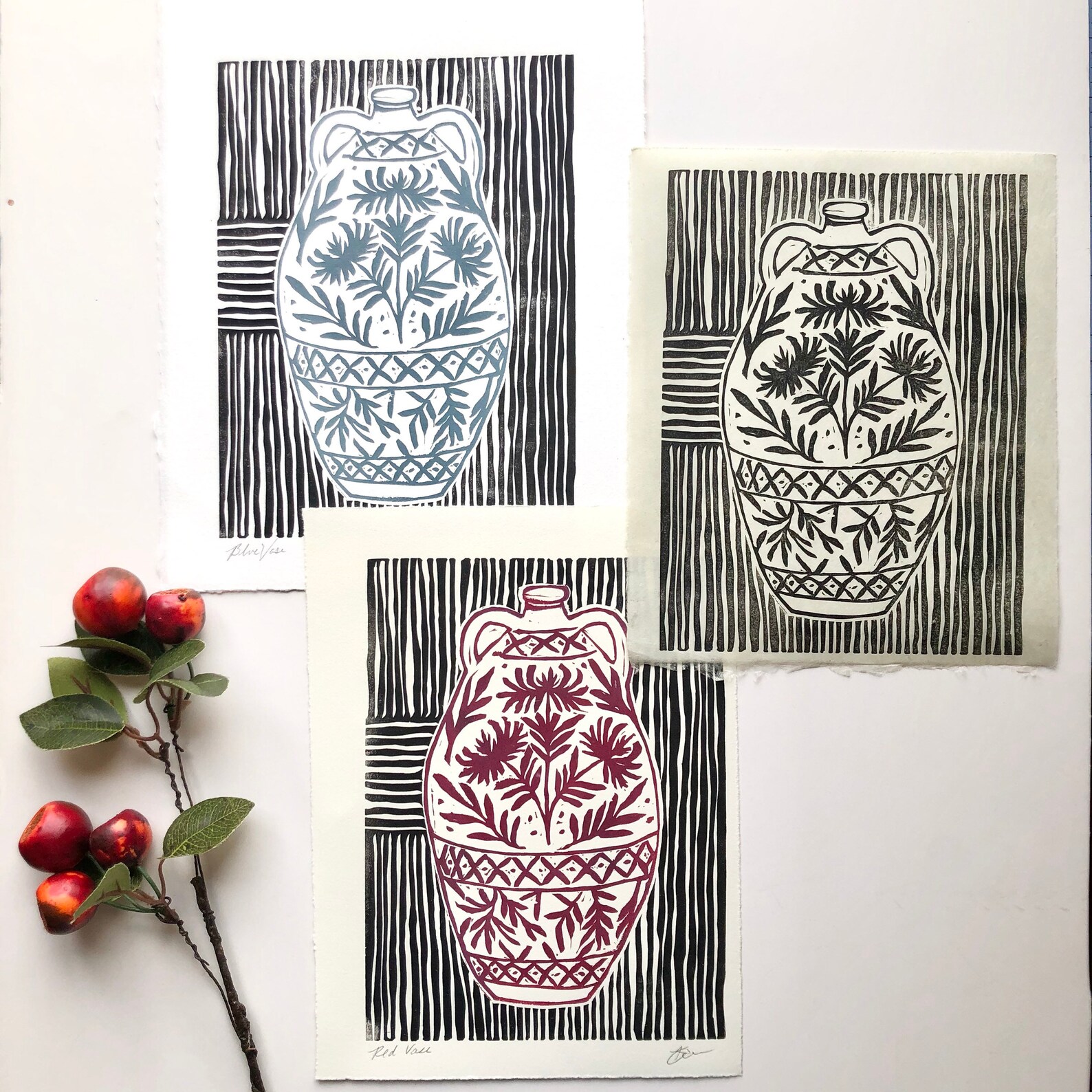 Vase Ceramic Original Linocut Block Print Handmade Art Home Etsy