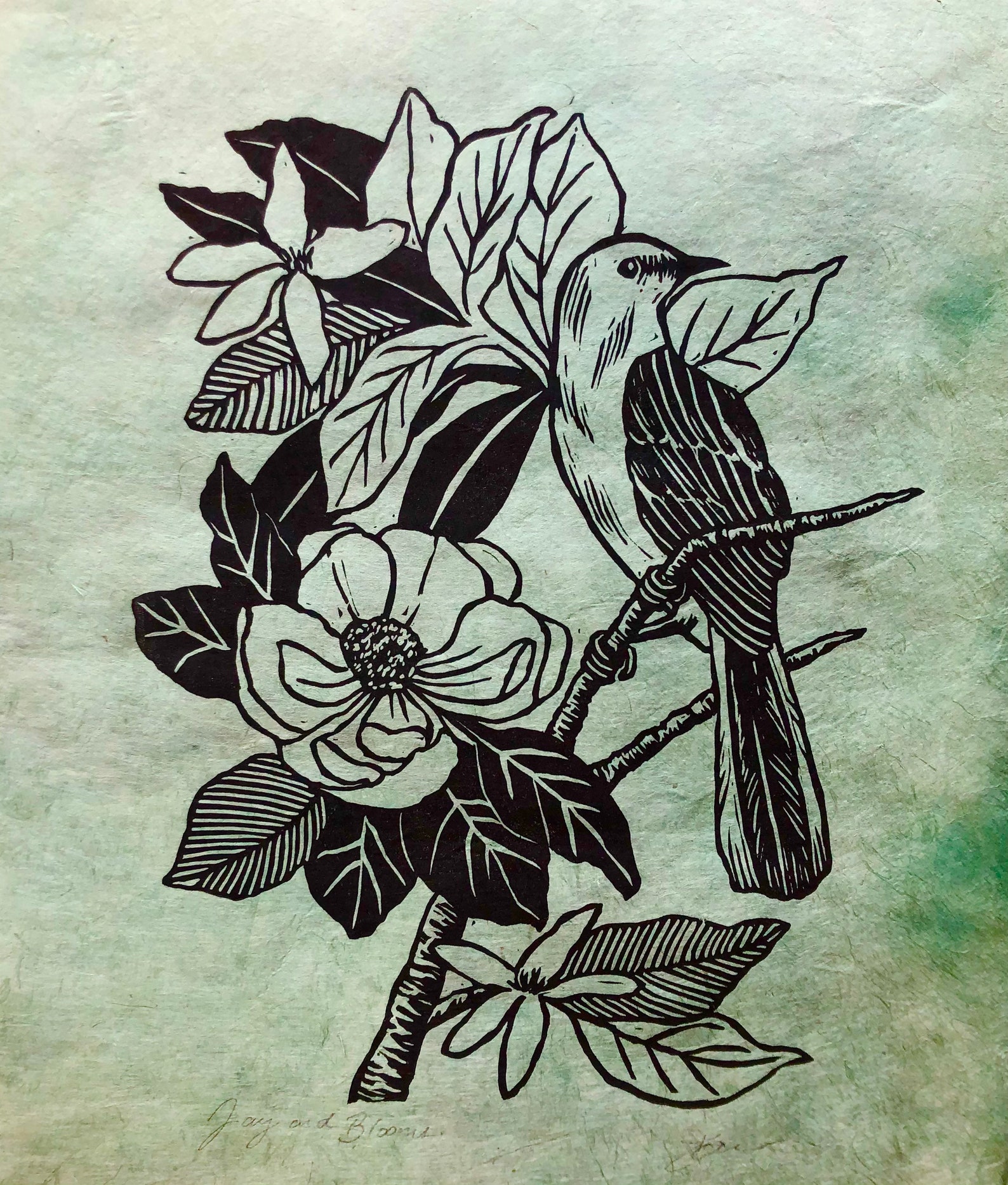 Linocut Bird Print Handprinted Block Print Handmade Bird Art | Etsy