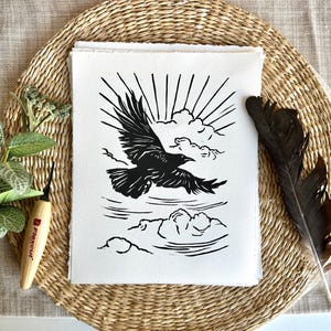 Raven Linocut Print: Handmade Southwestern Bird Art