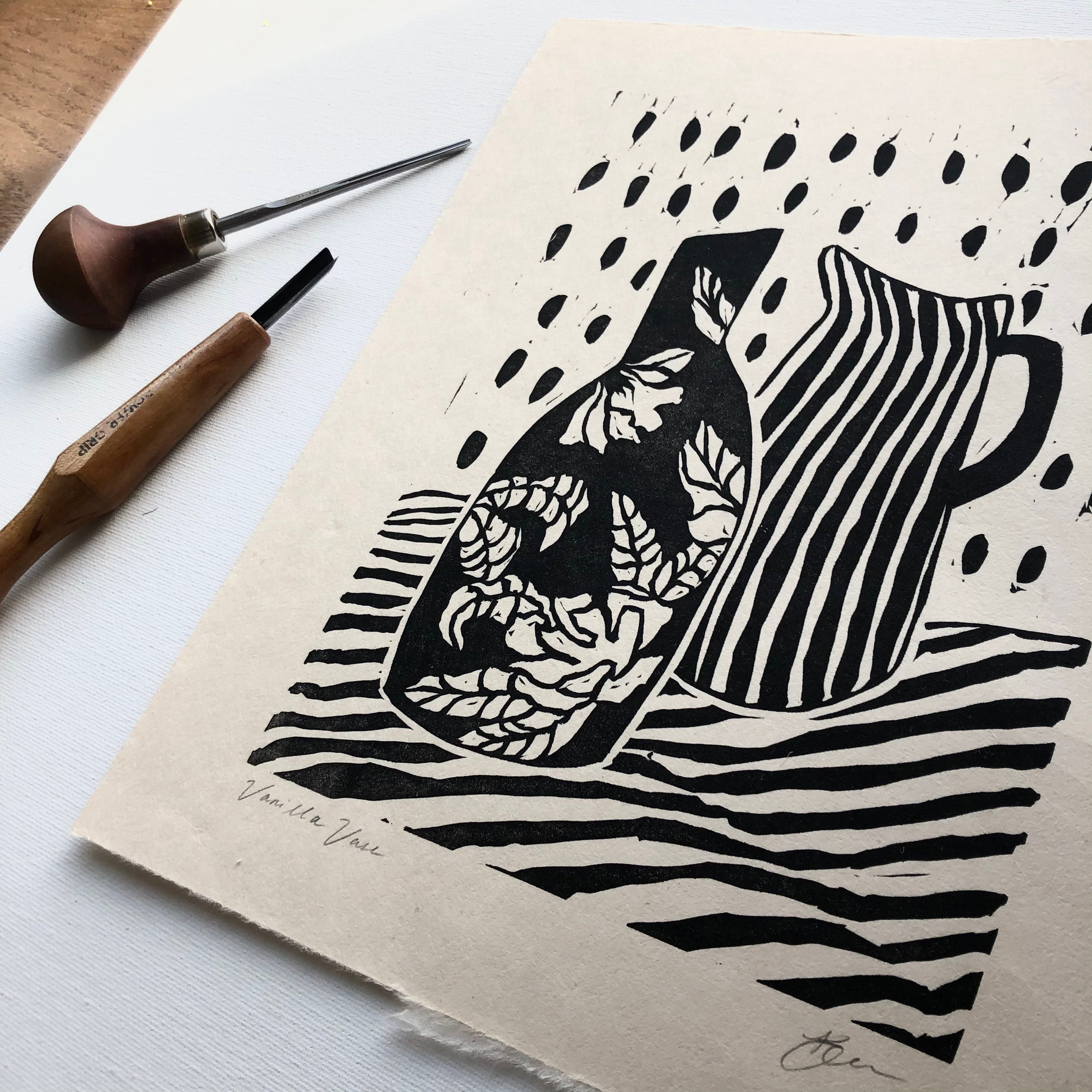 Still Life Linocut Print Handmade Block Print Home Decor Etsy