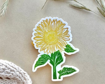 Sunflower Sticker, Flower Sticker, Vinyl Die Cut Sticker, Original Illustration Graphic Art, Linocut Print Sticker