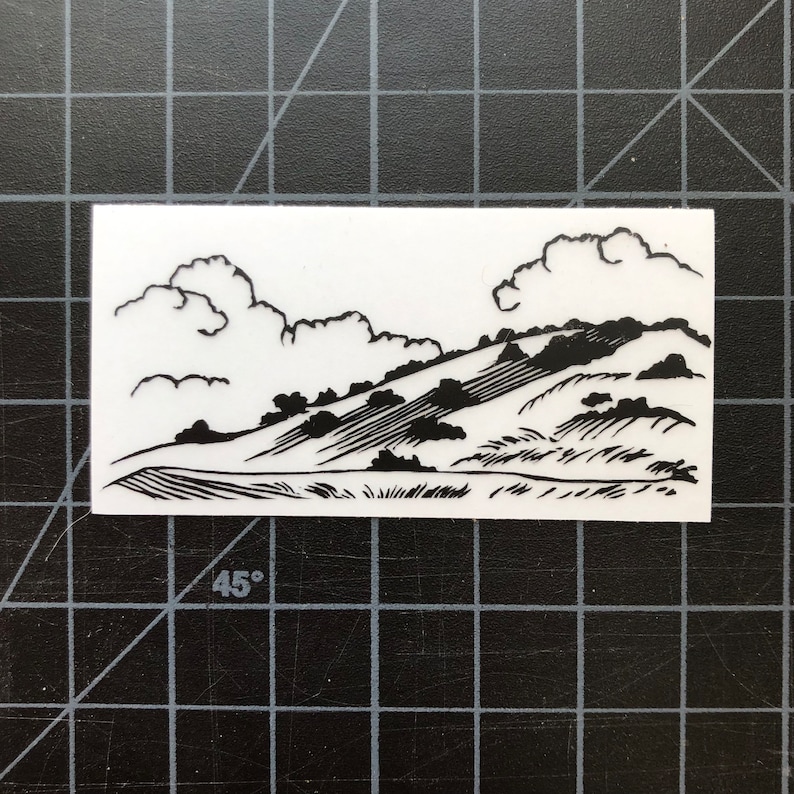 Linocut Landscape Sticker: Transparent Vinyl Art image 2