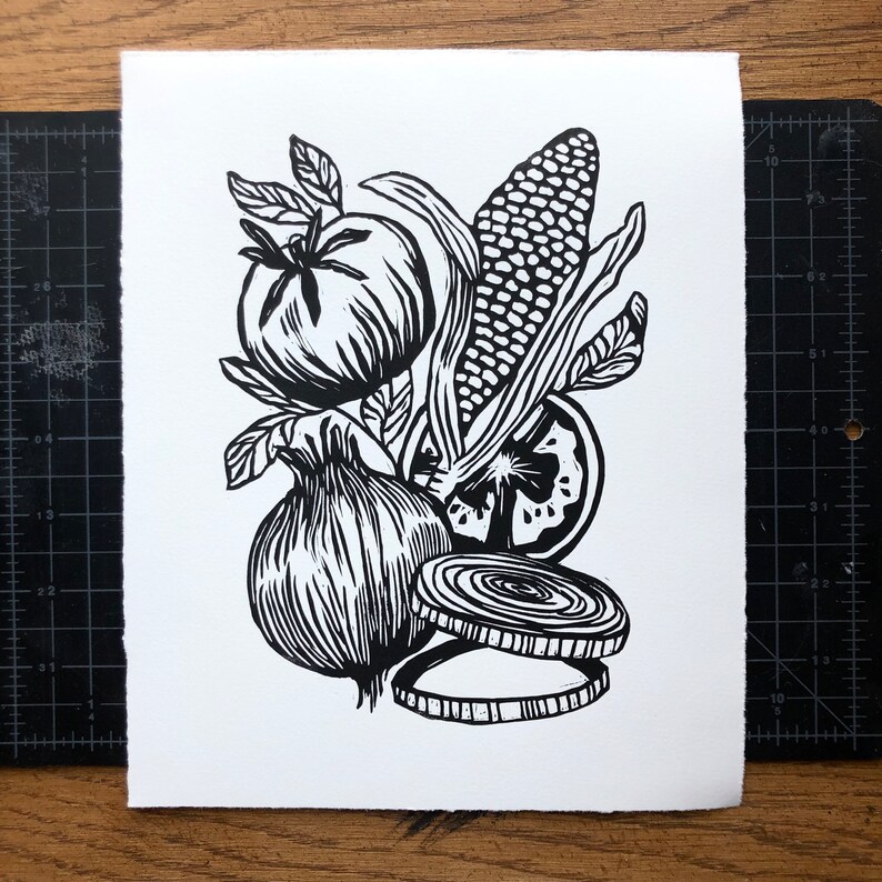 Vegetable Linocut Print, Original Handmade Food Art - Etsy