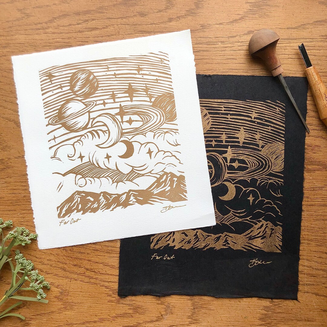 Space Linocut Print Landscape Linocut Block Print Landscape - Etsy