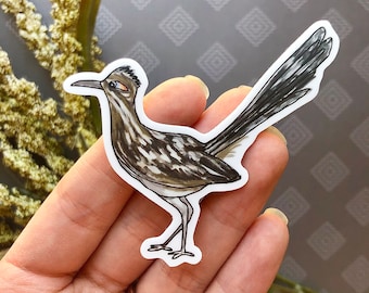 Roadrunner Sticker, Vinyl Die Cut Sticker, Original Illustration Graphic Art, Bird Linocut Print Design