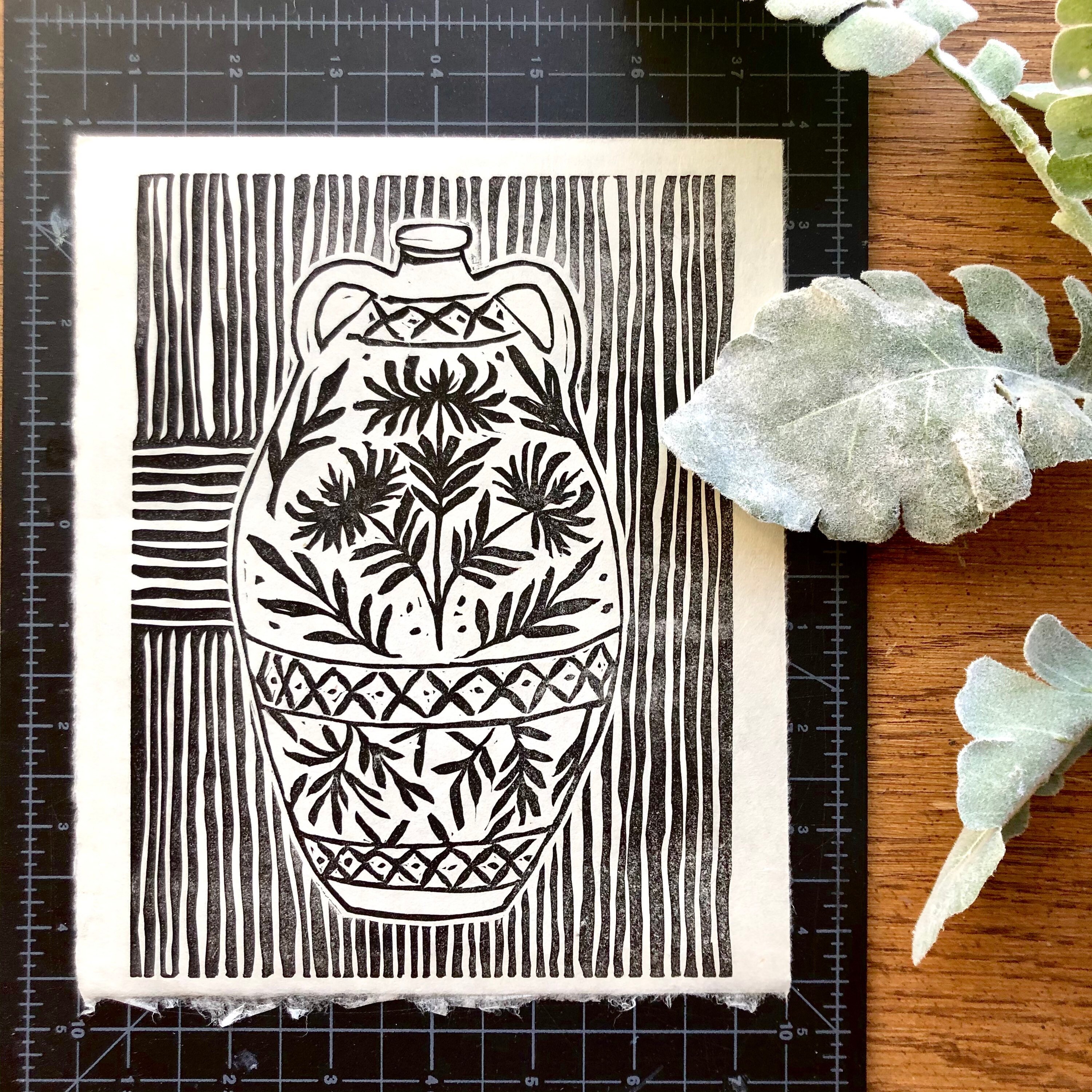 Vase Ceramic Original Linocut Block Print Handmade Art Home Etsy