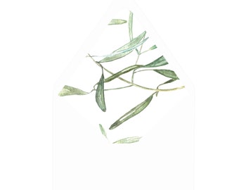 Elegant Olive Branches Watercolor Printable Envelope Liner, DIY Wedding Invitation
