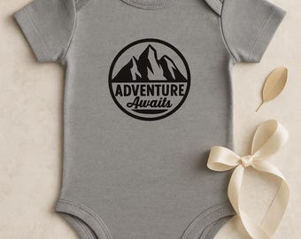 Organic Baby Onesie - Gray Adventure Awaits