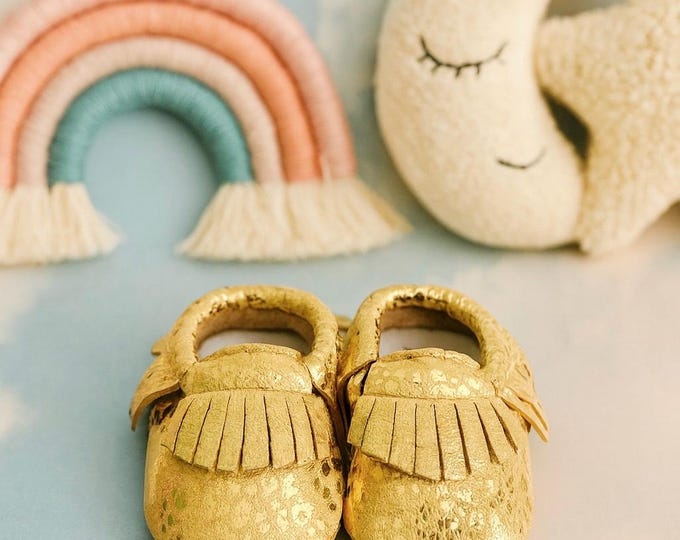 Featured listing image: Golden Leopard - Organic Suede Baby Moccasins