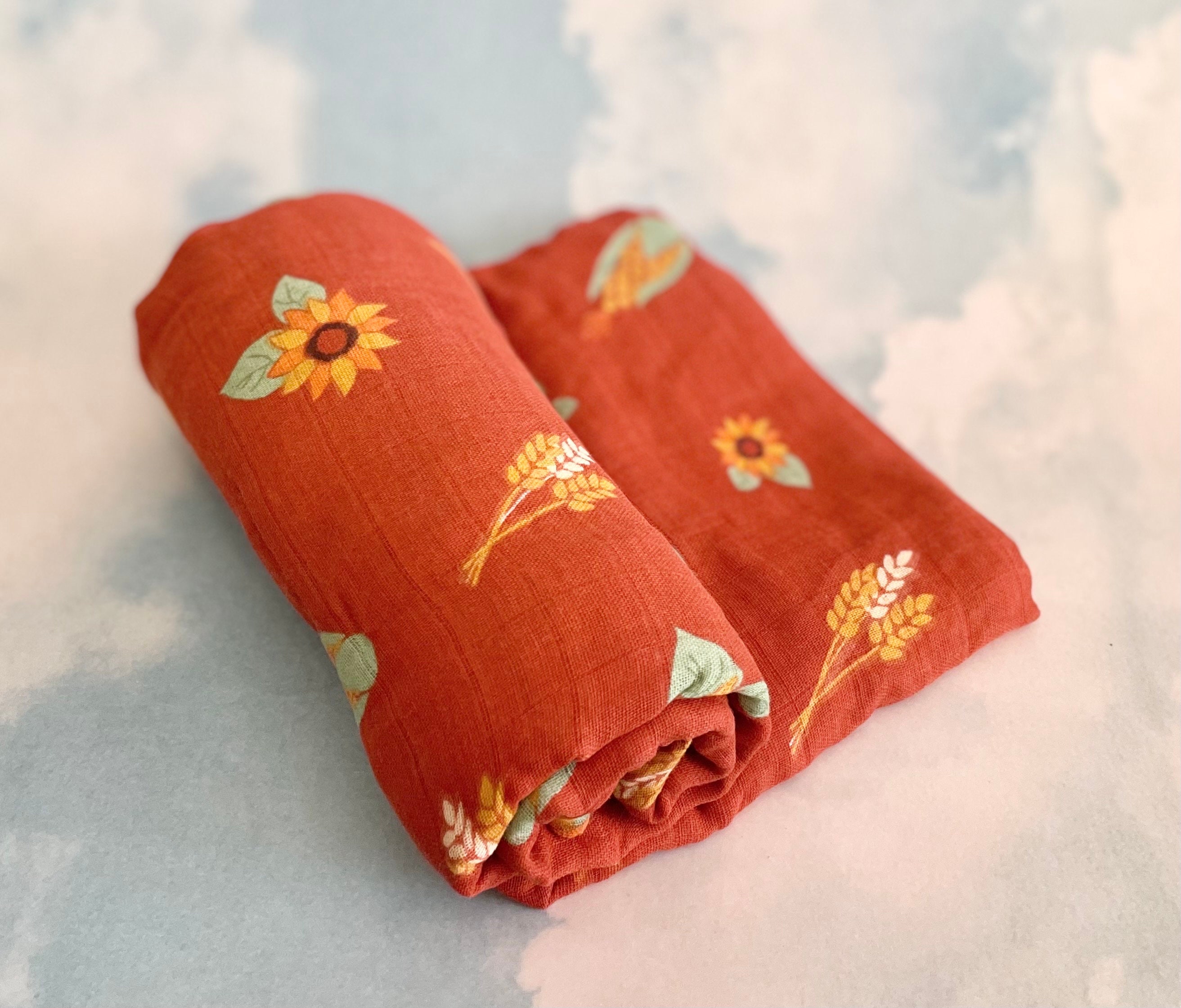 Scarlet Sunflower Organic Bamboo Muslin Baby Swaddle Blanket