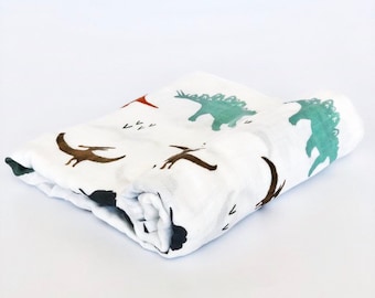 Organic Bamboo Dinosaur Muslin Baby Swaddle Blanket