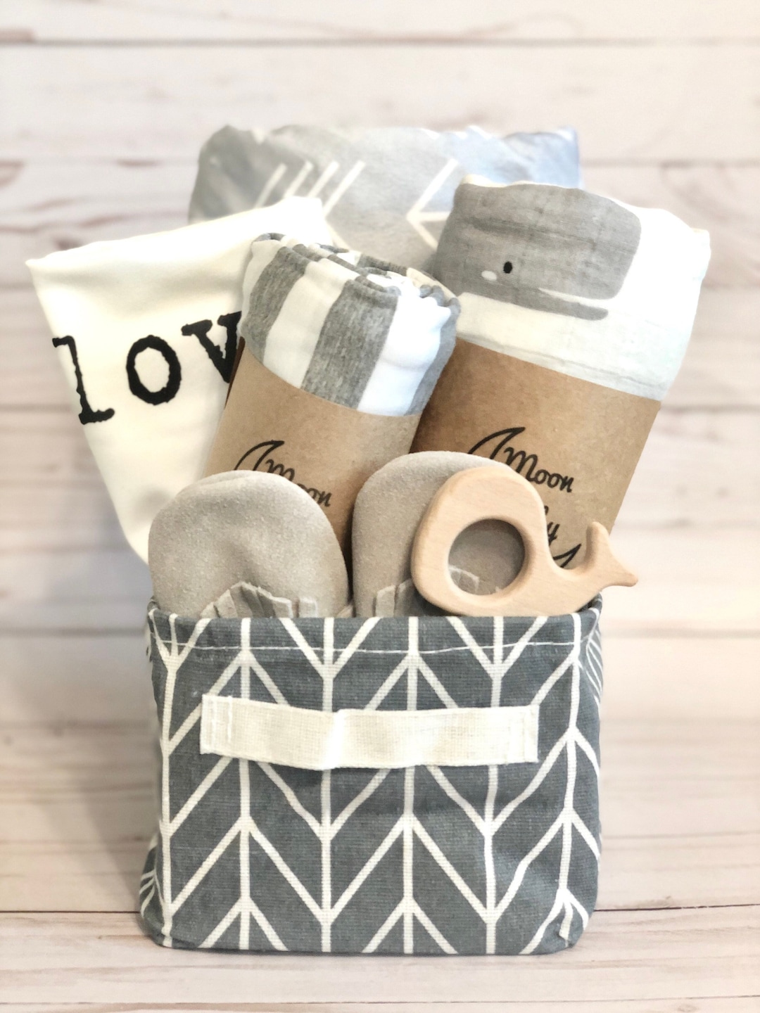 Deluxe Organic Baby Gift Basket - Grey Whale - Etsy