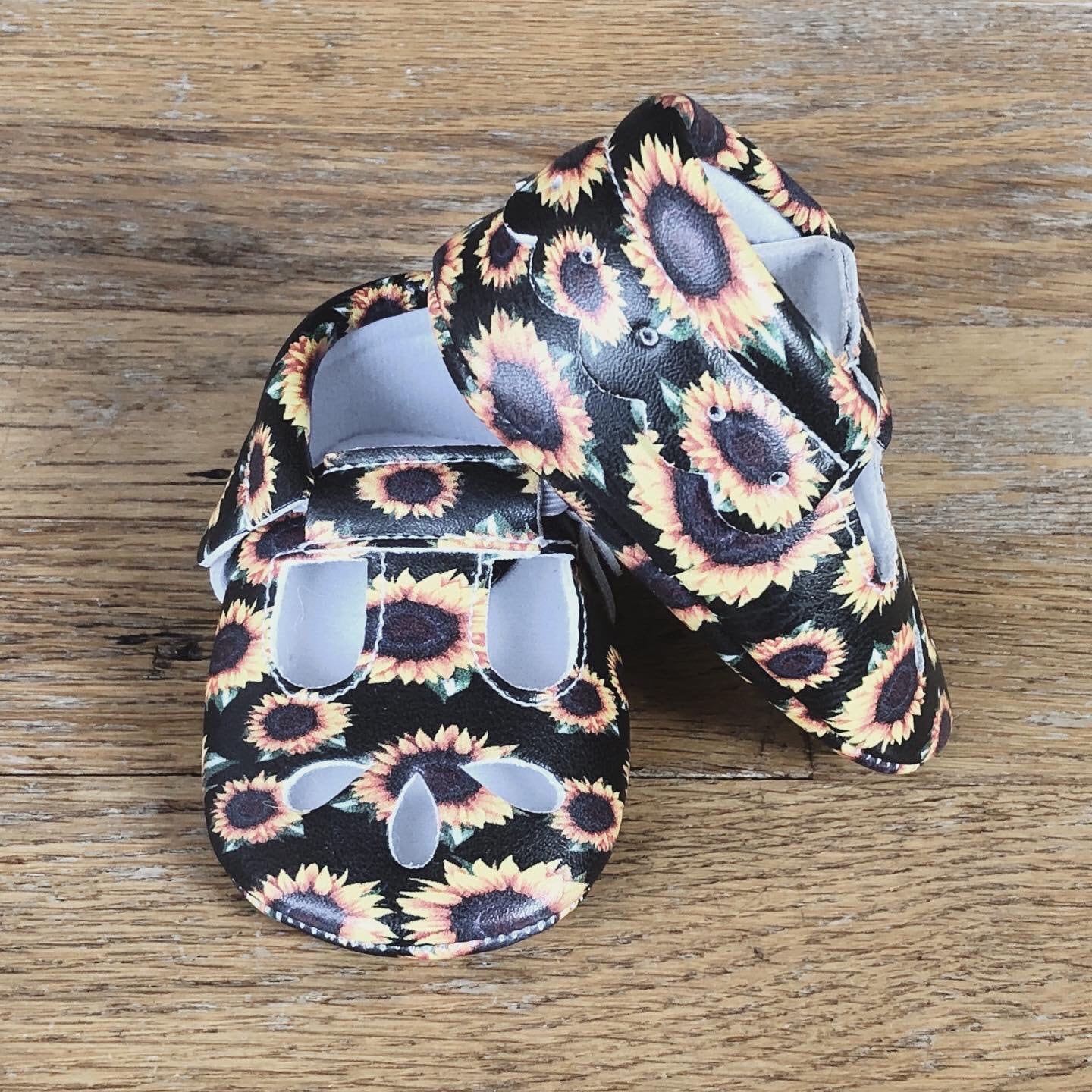 Sunflower Vegan Leather Mary Jane Baby Moccasins sizes 25