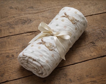 Bunny Rabbit Organic Bamboo Muslin Baby Swaddle Blanket