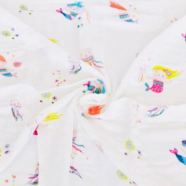 Organic Bamboo Mermaid Muslin Baby Swaddle Blanket
