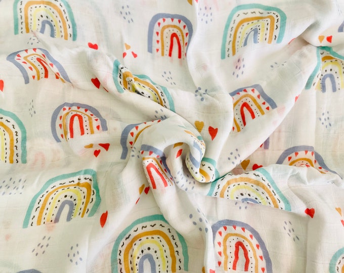 Featured listing image: Organic Bamboo Rainbow Muslin Baby Swaddle Blanket