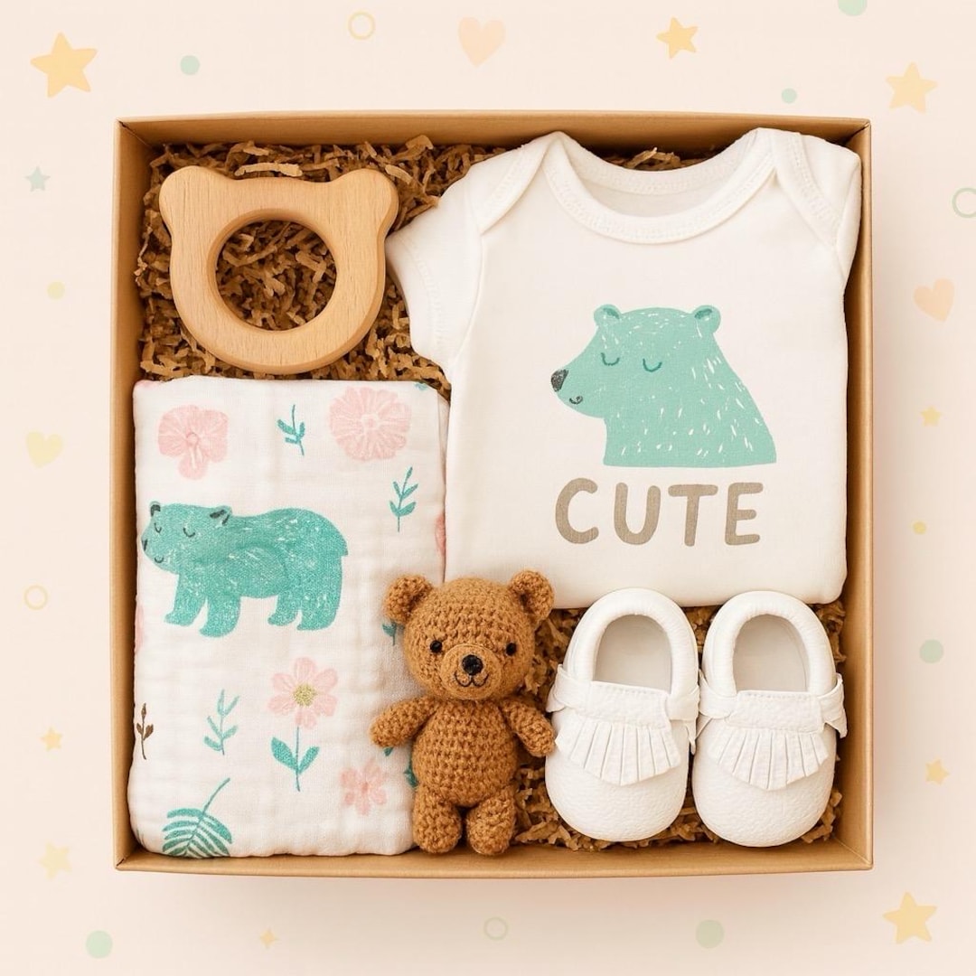 Organic Newborn Gift Set - Bear Theme Baby Welcome Box - Etsy