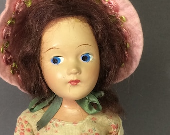 Pretty Vintage 1940s Composition Doll w/ Mohair Wig - All Original