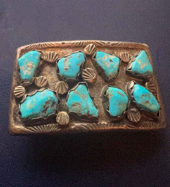 Zuni attr. Lee Edaakie Belt Buckle Natural Turquoi