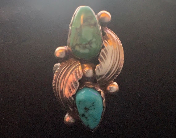Zuni Carmelita Simplicio Signed Ring Hand Made Turquoise Native American Turquoise Sterling Silver Dan Simplicio  Leaves Size 6