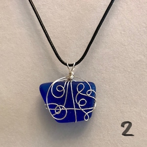Cobalt blue beach glass pendants