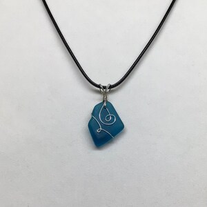 Teal blue beach glass pendant necklaces