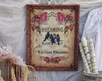 Shabby Chic Pink Roses Vintage Wall Plaque Frame, Shabby Victorian Wall Panel, French Cottage Wall Decor, Decoupage Mixed Media Wall Art