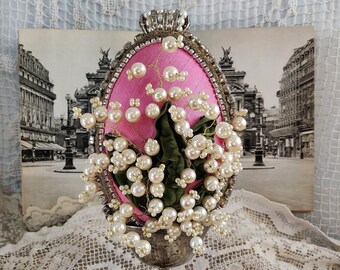 Easter Decorations, Faberge Style Easter Egg Centerpiece Decor, Shabby Easter Decor, Spring Decor Table, Vintage Easter Spring Arrangement