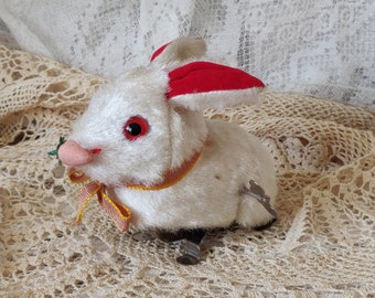 Vintage Wind up Bunny Rabbit Toy, Antique Wind Up Plush Animals Toys, Collectible Moving Toy Animals, Made In Greece Mid Century Animal Toy