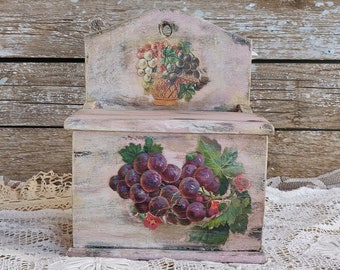 Shabby Küche Aufbewahrungsbox, Vintage Holzsalzbehälter Box, Vintage Rosa Aufbewahrungstopf Wandbehälter, Bauernhaus Shabby Küchendekor