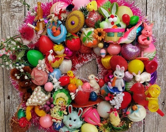 Easter Bunny Wreaths Front Door, Vintage Easter Decorations, Easter Ornaments Wreath, Spring Easter Decor, Spring Wreath, Retro Easter Bunny