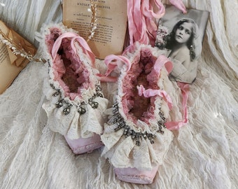 Ballet Shoes Decorative Embellished Wall Decor, Shabby Chic French Cottage Romantic Ballet Decor, Decorated Ballet Shoes, Ballet Wall Decor