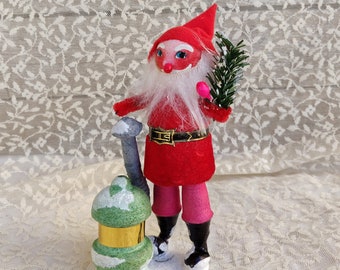 Santa Figurine Vintage Christmas Decorations, Antique Christmas Ornaments, Retro Christmas Decor, MidCentury Collectible Santa Claus Flocked