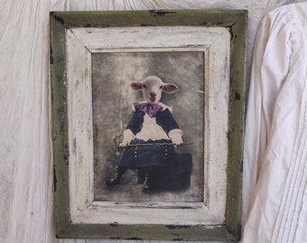 Animal Portrait Framed, Victorian Animals in Clothes Wall Art, Dressed Animal Art Anthropomorphic Animals Portrait Lamb Decoupage Wall Art