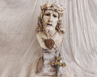Buste de statue de Jésus-Christ, statuaire religieuse vintage, décor religieux catholique, autel spirituel, décoration chrétienne catholique
