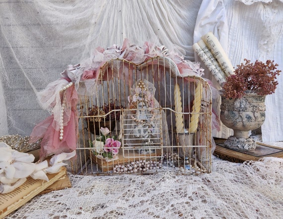Vintage Bird Cage Decor, French Birdcases Decorations, Shabby Birdcage Decor,  Decorative Bird Cages Display, French Cottage Decor Upcycled 