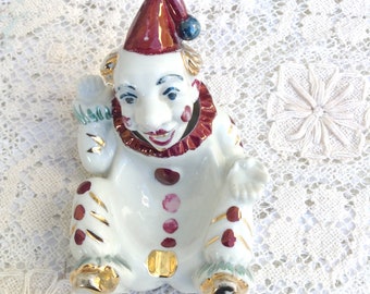 Vintage 1950s Clown Bobbing Head Ashtray, Japan Porcelain Nodder Decor