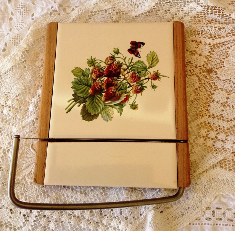 Cheese Plate Cheese Slicer Serving Board Vintage Wood and Tile Cheese Cutting Board English Cheese Wire Cutter Board Farmhouse Kitchen