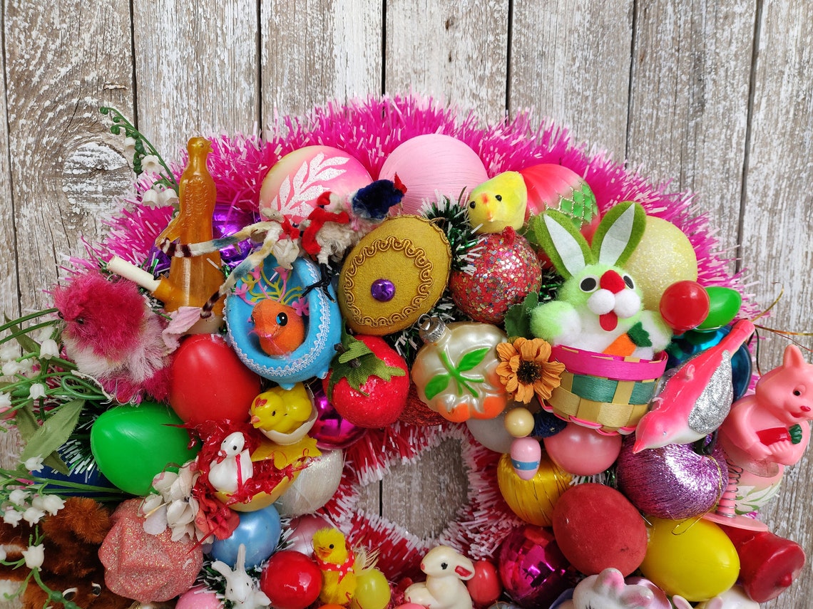 Easter Bunny Wreaths Front Door Vintage Easter Decorations Etsy