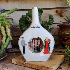 Vintage Porcelain Whisky Bottle, Vintage Decanter Bottle, Vintage Spanish Souvenir Travel, Vintage Barware Bar Ware, Retro Man Cave Decor