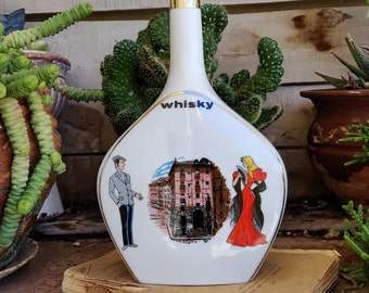 Vintage Porcelain Whisky Bottle, Vintage Decanter Bottle, Vintage Spanish Souvenir Travel, Vintage Barware Bar Ware, Retro Man Cave Decor