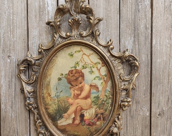 Victorian Angel Picture Frame, Vintage Italian Rococo Frame, Shabby Cherub Angel Wall Decor, Angel Wall Plaque, Antique Ornated Angel Frame