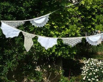 Wedding Banner Bunting Doily Boho Wedding Decor, Shabby Chic Wedding Decorations Garland, Rustic Bridal Shower Decor, Vintage Bunting Banner