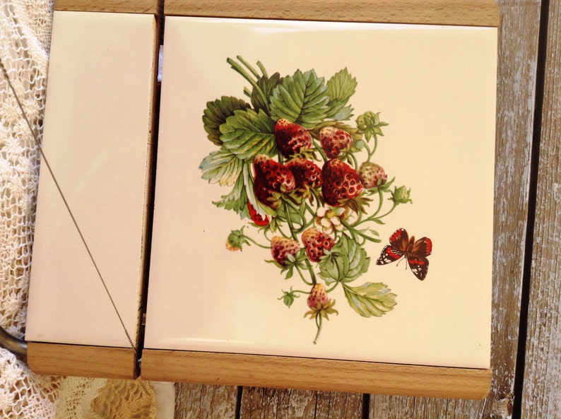 Cheese Plate Cheese Slicer Serving Board Vintage Wood and Tile Cheese Cutting Board English Cheese Wire Cutter Board Farmhouse Kitchen