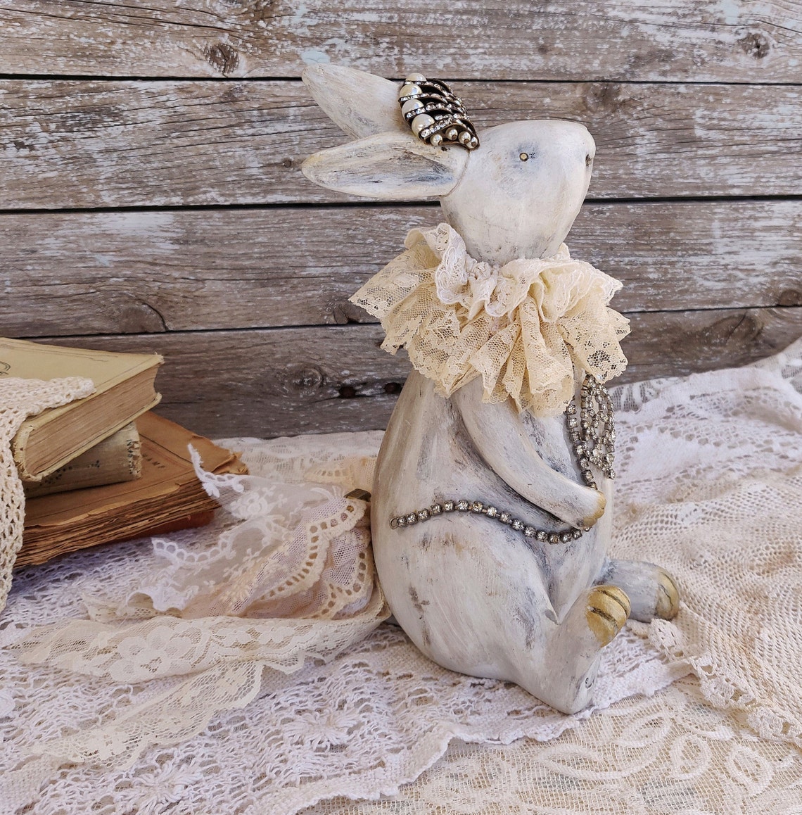 Easter Bunny Rabbit Statue Shabby Chic Bunny Rabbit Easter Etsy