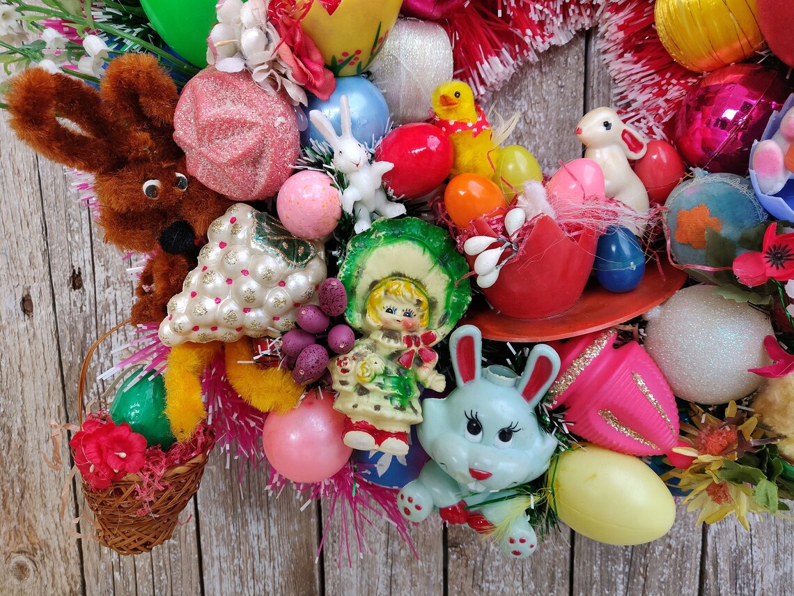 Easter Bunny Wreaths Front Door Vintage Easter Decorations Etsy