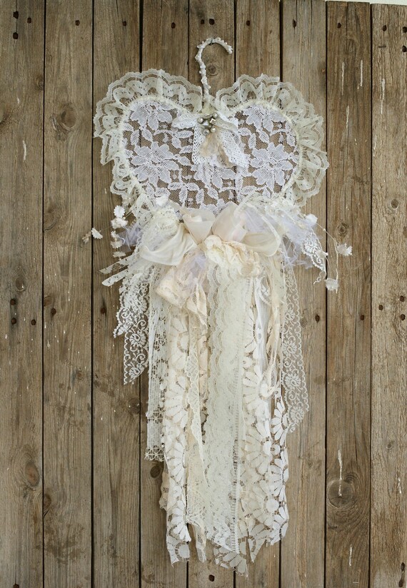 Shabby Chic Wedding Romantic Wedding Decorations Boho Wedding Decor Shabby Chic Bedroom Decor Lace Heart Decor Shabby Cottage Decor